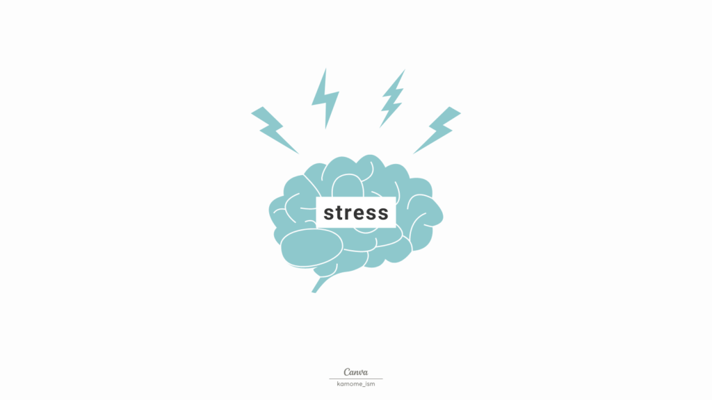 ストレスを受ける水色の脳にstressのロゴがあるイラスト画像
